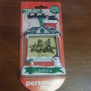 Lauren Christmas Picture Frame Ornament with Snowman